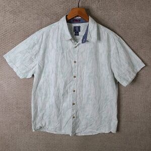 Black Jack Shirt Mens XL White Green Print Short Sleeve Button Up Casual Cotton